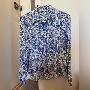 Zara Blue and White Abstract Blouse Size S